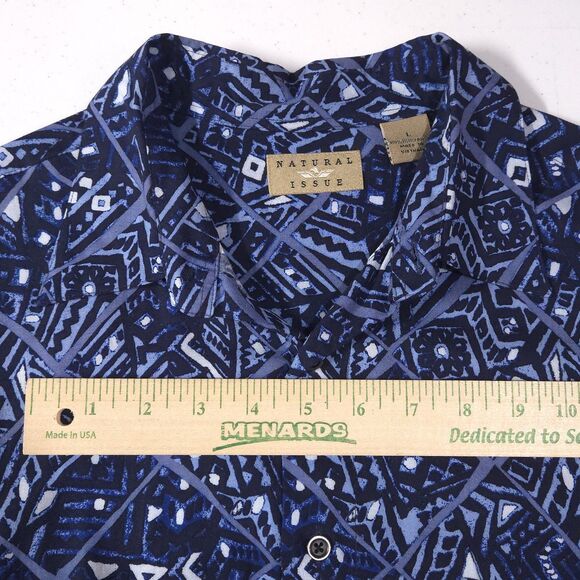 VTG Blue Geometric Hawaiian Shirt Mens Lg SOFT Natural Issue Short Sleeve Button - Picture 16 of 16